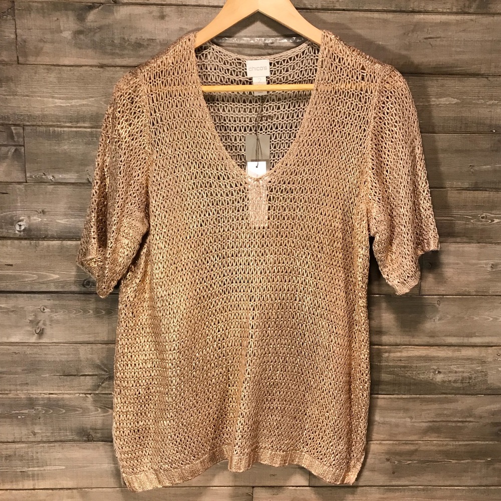 Chico’s Rose Foil Lily Pullover Sweater
